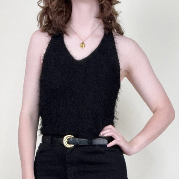 Vintage Eyelash Fringe Halter Top Cropped Going Out Crop Blouse Sexy 90s Y2K - Picture 1 of 8